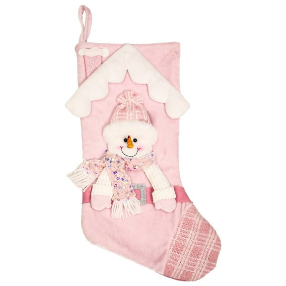 Christmas Stocking Decorations - Christmas Stocking Pink Snowman Reindeer 18 Inches Xmas Stockings Holiday Christmas Decoration Gifts for Family Girl Boy Kids