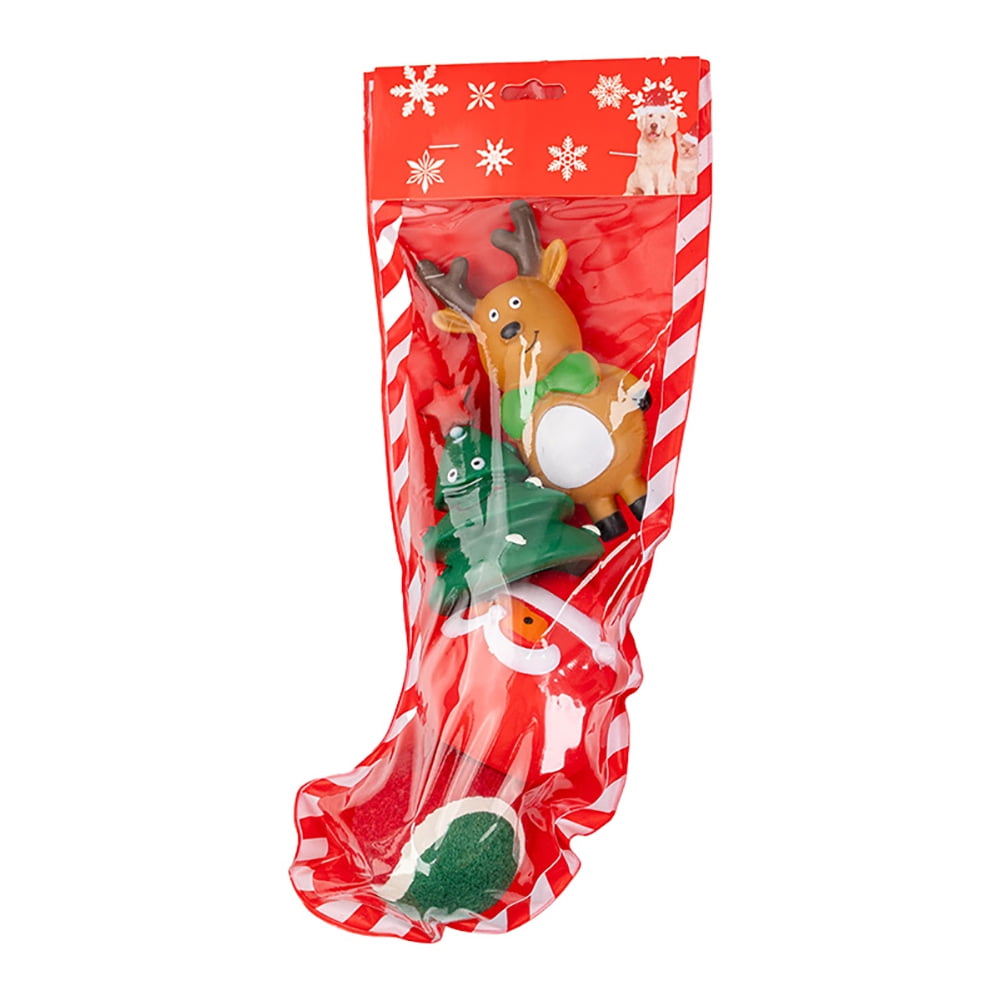 Christmas Stocking Dog Toys, Xmas Pet Cat Toy Gift Set with Squeaky Toys, Balls A5
