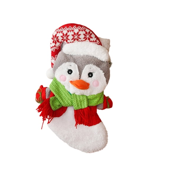 Christmas Stocking Gift Bag - 17.7 in Red Polyester Holiday Sack with Festive Print for Candy, Toys, Snacks or Gift Presentation
