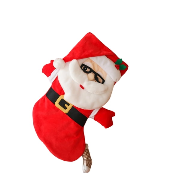 Christmas Stocking Gift Bag - 17.7 in Red Polyester Holiday Sack with Festive Print for Candy, Toys, Snacks or Gift Presentation
