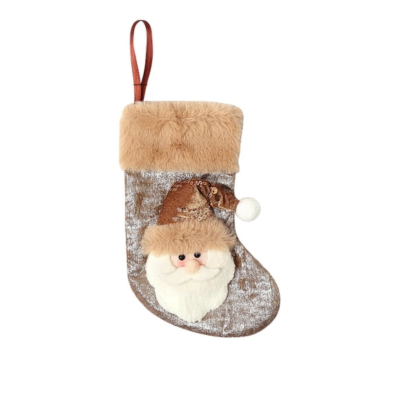 Christmas Stocking Gift Bag, 7x5 Inch Polyester Cartoon Sock, Holiday Decoration Pendant for Fireplace, Tree, Stairs, and Window Décor