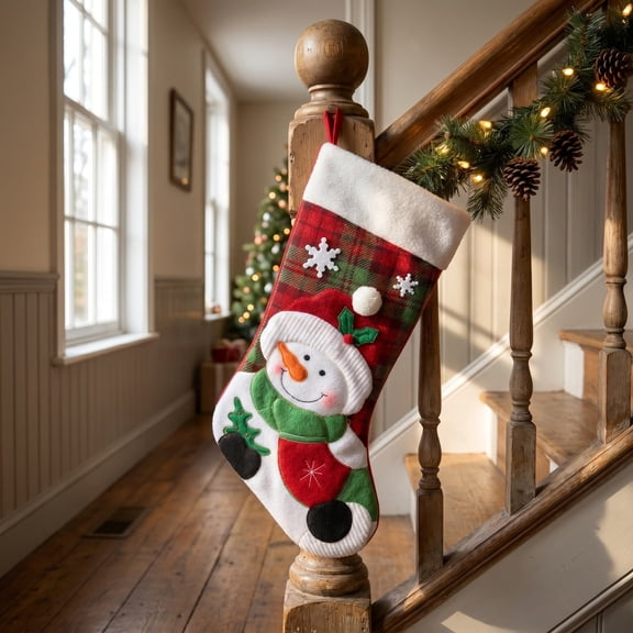 Christmas Stocking Gift Bag Ornament Hanging Present Pouch Holiday Decoration Fabric Santa Sock for Tree Mantel Door Window Party Packaging Reusable Festive Home Decor Accessory