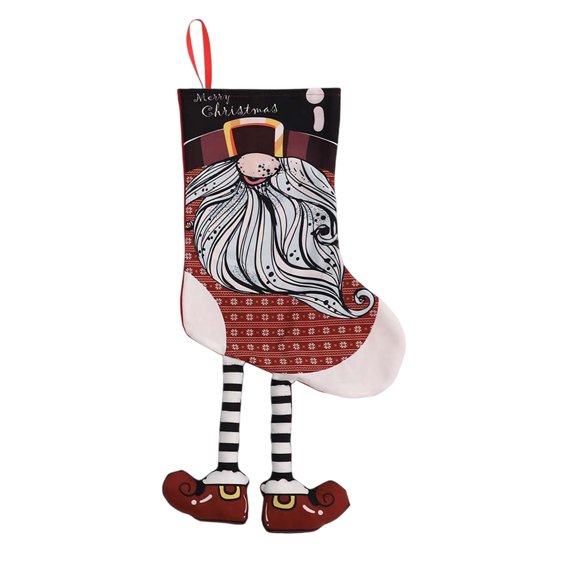 Christmas Stocking Gift Bag – Red Cloth Holiday Sock with Snowman, Elf & Rope Accents, Large Candy Bag for Kids, Adults & Home Décor