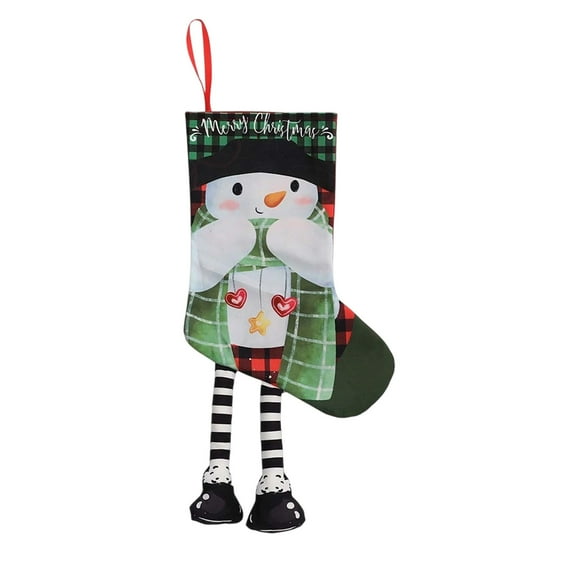 Christmas Stocking Gift Bag – Red Cloth Holiday Sock with Snowman, Elf & Rope Accents, Large Candy Bag for Kids, Adults & Home Décor