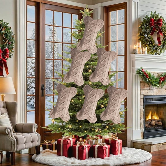 Christmas Stocking Gift Bag with Hanging Loop - Acrylic Holiday Sock for Candy Cards Small Gifts Fireplace Mantel Tree Decoration(Brown)