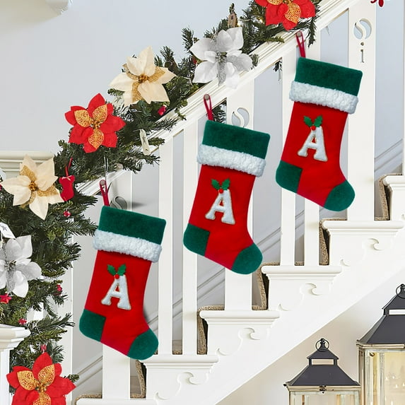 Christmas Stocking Gift Holder Holiday Decoration Sock for Candy Cards - 3D Embroidery Fireplace Mantle Decor Christmas Tree(A)