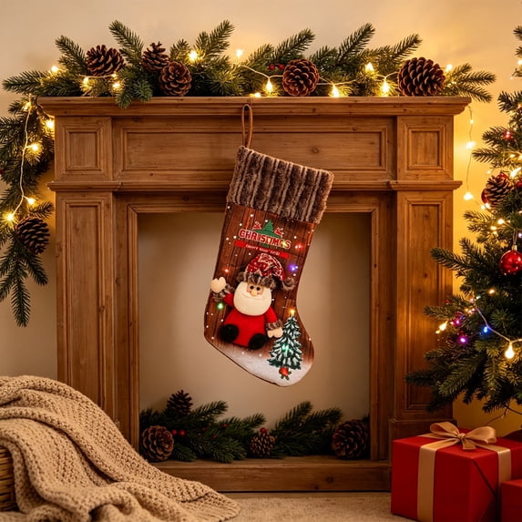 Christmas Stocking Glowing Light Up Santa Snowman Reindeer Polyester for Family Holiday Christmas Tree Fireplace Mantel Wall Door Christmas Party Decorations by MPOISVA