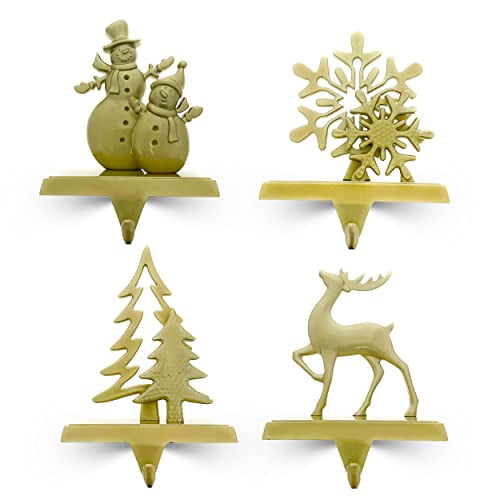 Christmas Stocking Hangers For Mantel Set Of 4 Gold Color Weighted