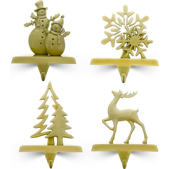Christmas Stocking Hangers for Mantle Set of 4 - Golden Color Weighted Stocking Holders for Mantel - Durable So Santa Can Reach The Stockings