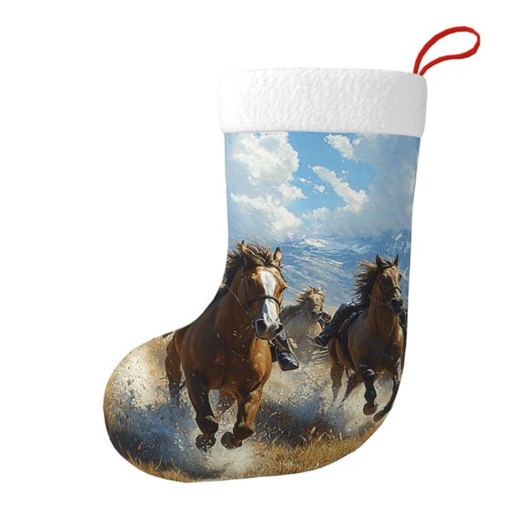 Christmas Stocking Hanging Decorations for Xmas Family Holiday Fireplace Decor, Western Horses Runing
