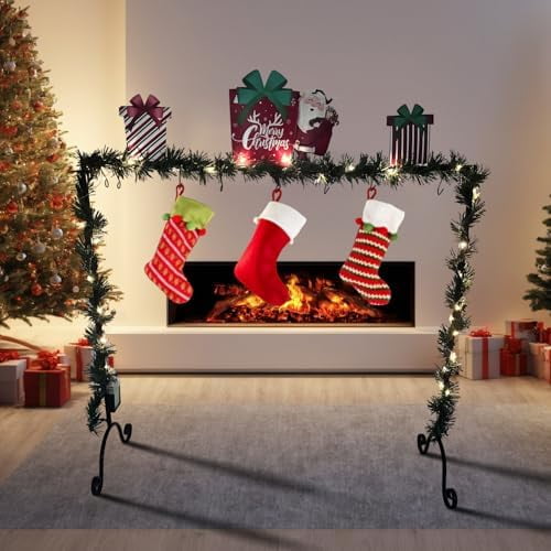 Christmas Stocking Holder Metal with 8 Hooks,LED Lights and Green Vines Holiday Gift for Christmas Decoration$$Home Decor, Kitchen, & Other