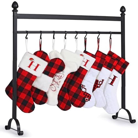 Christmas Stocking Holder Stand with 10 Hooks, Heavy Duty Metal Stocking Holder Stand Hangers - Easy Assembly and Freestanding, Black$$Home Decor, Kitchen, & Other