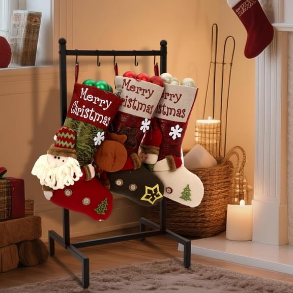 Christmas Stocking Holder Stand for Floor Free Standing Stocking Hangers with Removable Hooks and Wheels Heavy Duty Metal Rack with Stable Base for Home Mantel Bathroom Towel Blanket Display