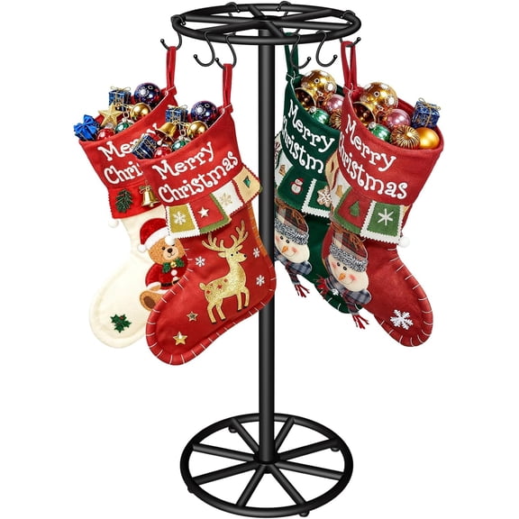 Christmas Stocking Holder Stand with 8 Hooks for Floor, Black Metal