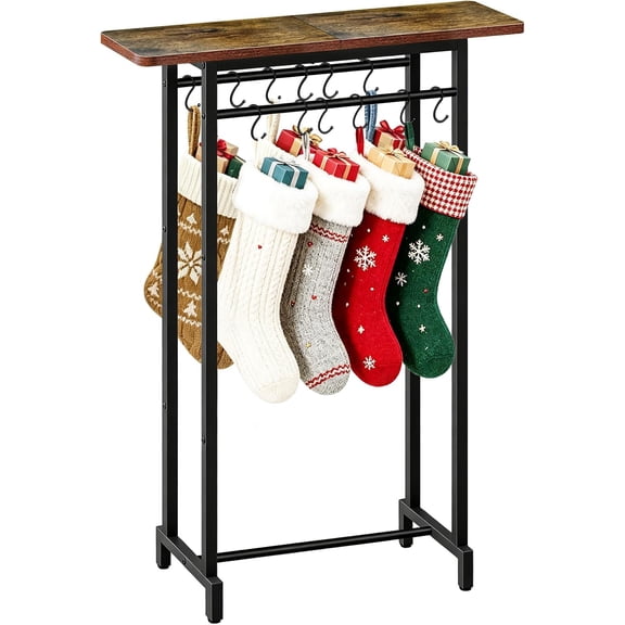 Christmas Stocking Holder Stand with Wood Shelf, 12 S Hooks, Floor Rack