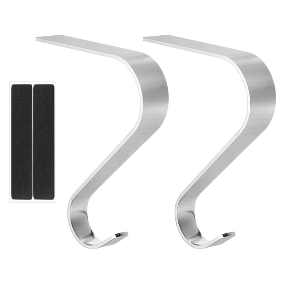 Christmas Stocking Holders, 2pcs Stocking Holder Stand Metal Reusable for Fireplace Decorations, Silver