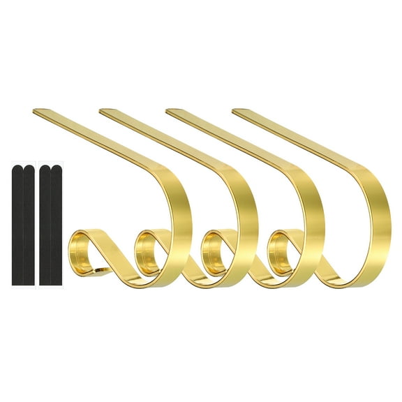 Christmas Stocking Holders, 4pcs Stocking Holder Stand Metal Hooks for Fireplace Decorations, Gold