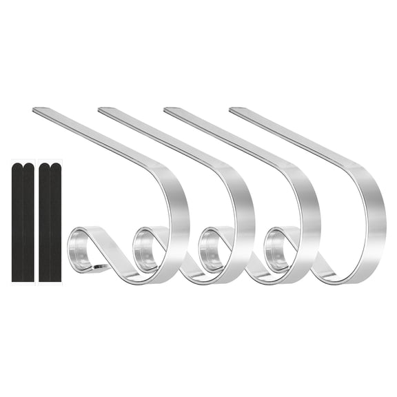 Christmas Stocking Holders, 4pcs Stocking Holder Stand Metal Hooks for Fireplace Decorations, Silver