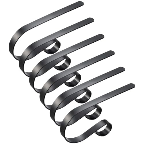 Christmas Stocking Holders for Fireplace Mantle with Separate Double-Sided Tapes,Non-Slip Stocking Hangers for Mantel Shelves Multipurpose Xmas Party Decoration Hooks Set of 6 Black