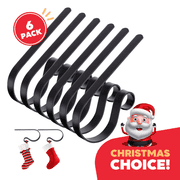 Christmas Stocking Holders for Mantle, Black - Set of 6, Lightweight Xmas Stocking Holder No-slip Stocking Hangers for Mantel Fireplace, Adjustable Mantel Stocking X-mas Hooks