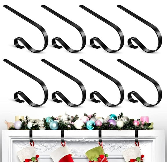 Christmas Stocking Holders for Mantle,Casewin Set of 4 Metal Xmas Stocking Hangers, Adjustable Multi-uses Hooks for Fireplace, Christmas Home Supplies(Black)
