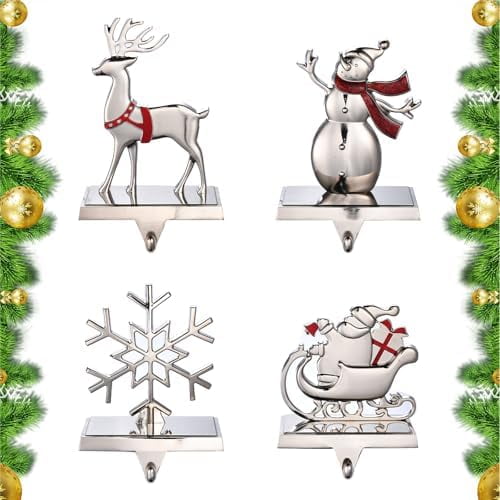 Christmas Stocking Holders for Mantle Set of 4, Weighted Stocking Hangers for Mantel Fireplace, Stocking Hooks for Xmas Decoration (Style4)$$Home Decor, Kitchen, & Other
