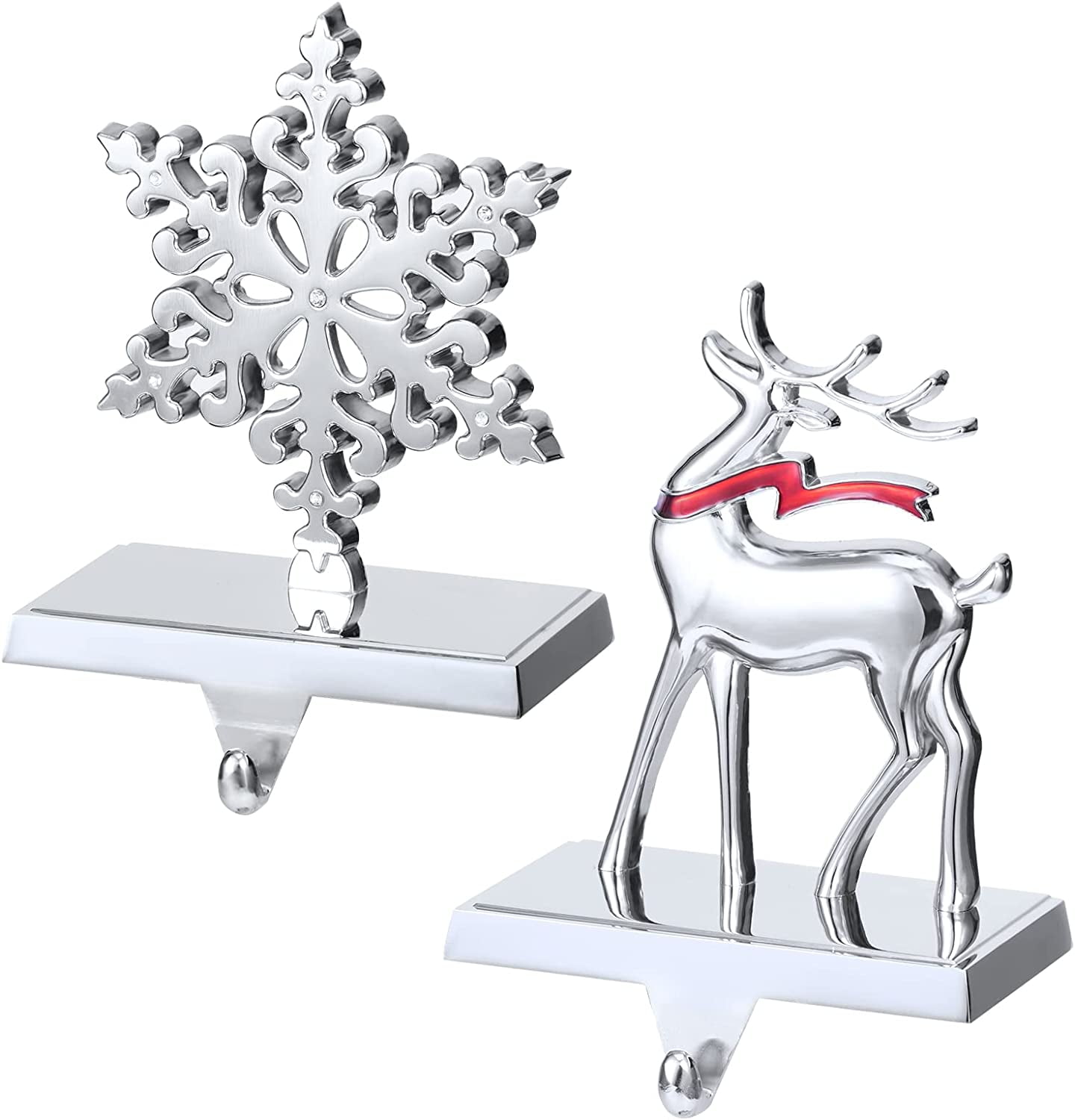 Christmas Stocking Holders, Set of 2 Snowflake & Reindeer Silver ...