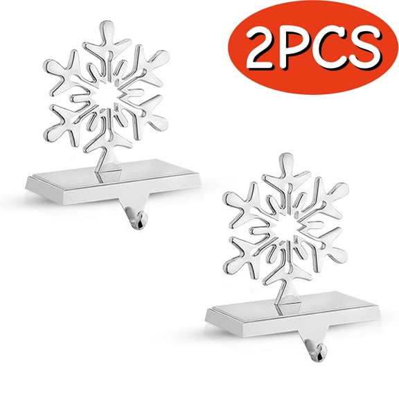 Christmas Stocking Holders for Mantle Sliver Snowflake Stocking Hanger Hooks for Fireplace Christmas Decorations 2 Pieces