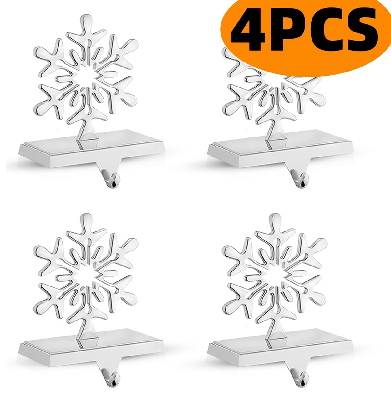 Chrome Snowflake Christmas Stocking Holders, 4-Pack