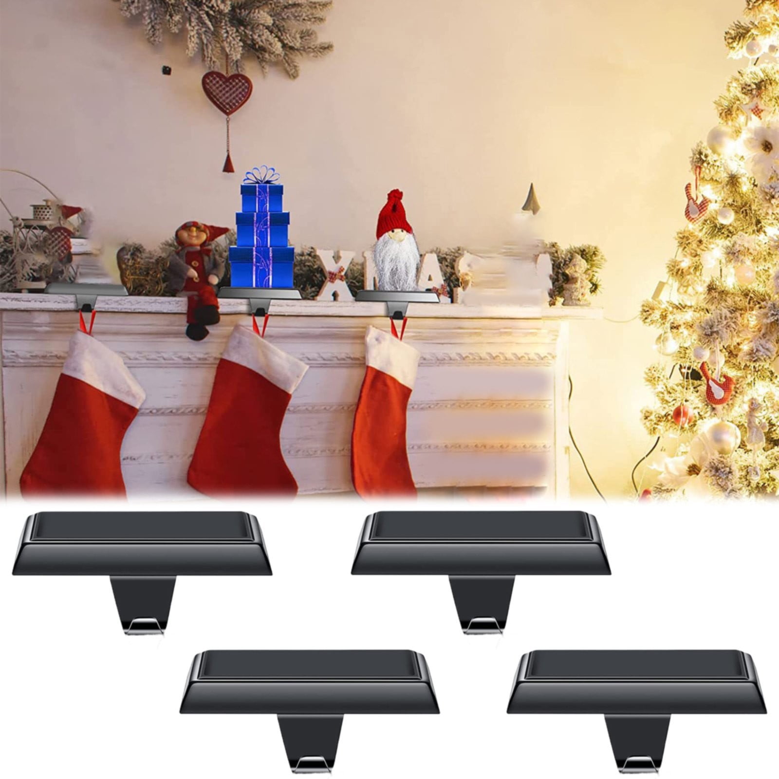 Kosmeey Set Of 4 Christmas Stocking Holders For Mantel, Metal Christmas Stocking Hangers For