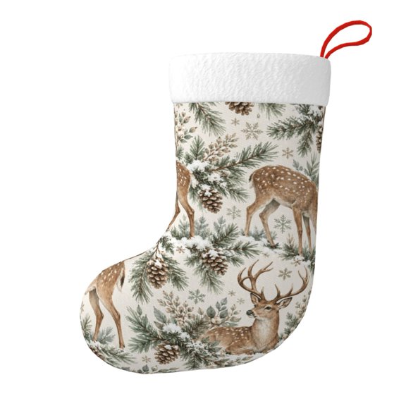 Christmas Stocking, Holiday Tree Stocking with Hanging Loop for Mantel and Fireplace,Winter Deer Christmas Pattern