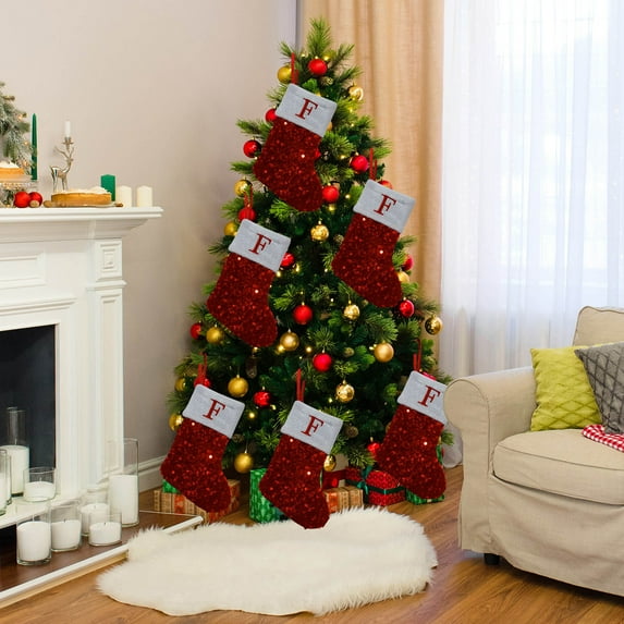 Christmas Stocking Initial Embroidered Stocking Stuffers Glitter Sequins Small Christmas Stocking Christmas Decorations