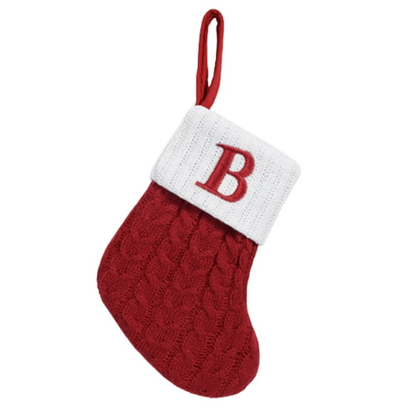 Christmas Stocking with Letter, Initial Embroidered Mini Cute Christmas Stockings Cotton Cord with White Super Soft Plush Cuffs Christmas Decorations, 1 Pcs, 6.0x7.0"