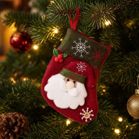 Christmas Stocking Ornament 7.6 Inch Felt Mini Hanging Gift Bag with Snowman Santa Reindeer for Holiday Tree Mantel Party Decor