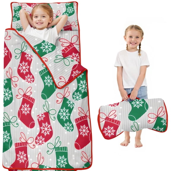 Christmas Stocking Pattern Toddler Nap Mats for Kids Preschool,51"x22" Sleeping Mat Bag or Kids,Toddler Sleeping Bag,Toddler Nap Mat or Daycare