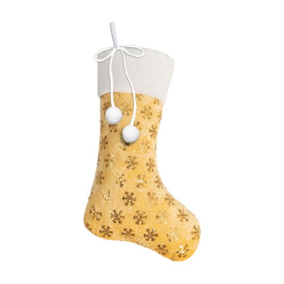Christmas Stocking Pendant – Velvet Ball Holiday Sock with Snowflake & Star Design, Hanging Decoration for Tree, Wall, or Fireplace, 17.7in