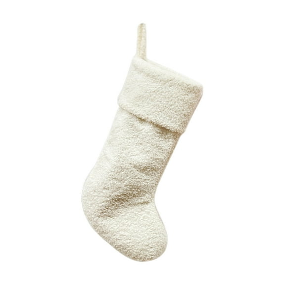 Christmas Stocking - Polyester Plush Stocking for Holiday Home Decor, Rustic Xmas Mantel Decor, 1 Count, Ribbon Hang Loop, Roomy Gift Stocking for Treats