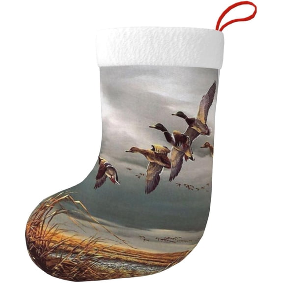 Christmas Stocking Print Hunting Flying Wild Ducks Decorations for Family Holiday Xmas Party Decor 17.7 Inch