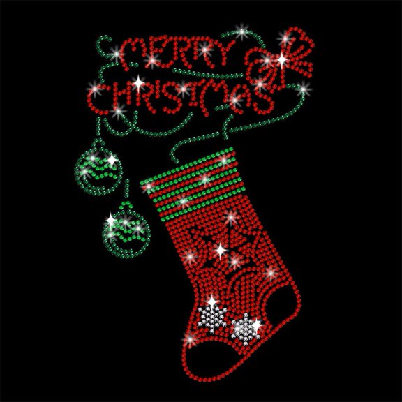 Christmas Stocking Rhinestonet Iron on Transfer 11.7x8.3 Inch Heat Transfer Decal Bling Decals Clear Rhinestone Template Clothing Repair Applique