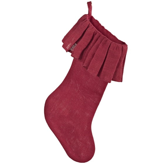 Christmas Stocking Ruffle X'mas Burlap Jute Holiday Fireplace Decor, 19" Long, Natural