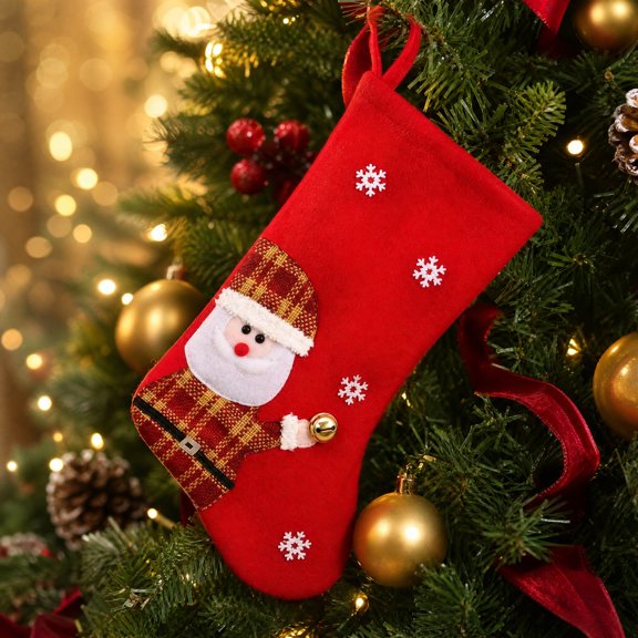 Christmas Stocking Set, Santa and Snowman Design, Flocked Soft Fabric, Embroidered Snowflake, Hanging Decor for Fireplace Mantel