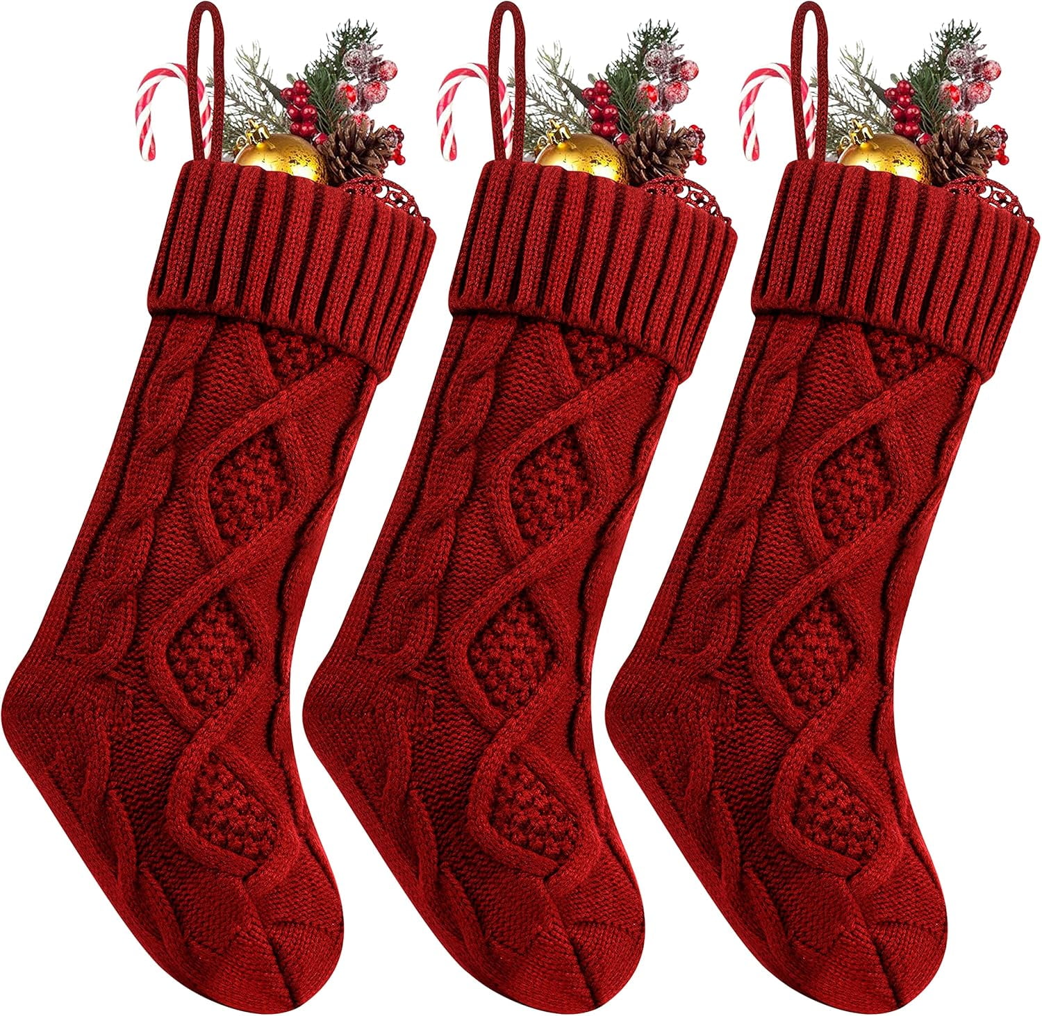 Christmas Stocking Sets 18 Inches Large Size Cable Knitted Stocking Gifts & Decorations for Family Holiday Xmas Party