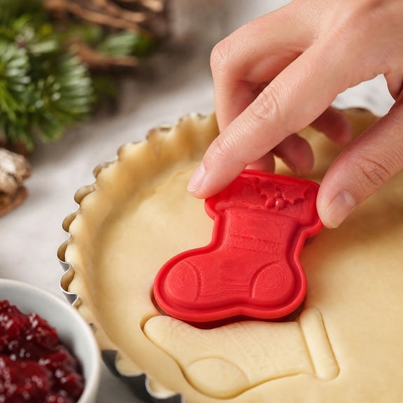 Christmas Stocking Silicone Baking Mold, Red Mini Pie & Cookie Molds for Chocolate Jelly Ice Cubes, Non-Stick Holiday Party Dessert Maker