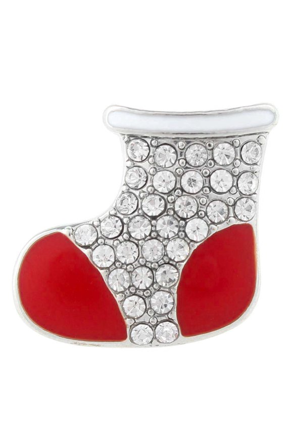 Snap Jewelry 18MM Christmas Stocking Ginger Charm with Red Enamel and Clear Rhinestones