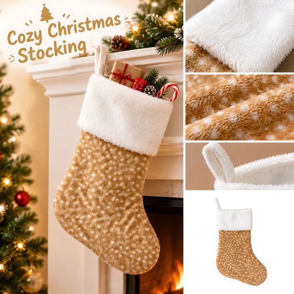 Christmas Stocking Spotted Fawn Faux Cuff for Mantel Fireplace Holiday Decor Gift Bag 1 Pack