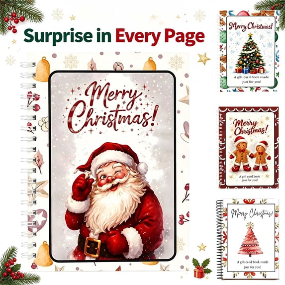 Christmas Stocking Stuffer Christmas Gift Card Book for Adults, Merry Christmas Gift Cards, 5.5"x7.8" Color Spiral Bound Card Book Surprises on Every Page, DIY Personalized Xmas Gifts _ A