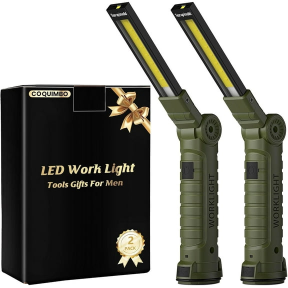Christmas Stocking Stuffers White Elephant Gifts for Adults Men Him Dad, Rechargeable LED Work Light BBQ Grill Accessories Magnetic Flashlight, Mechanic Light Tools Mens Gifts (2 Pack Black)