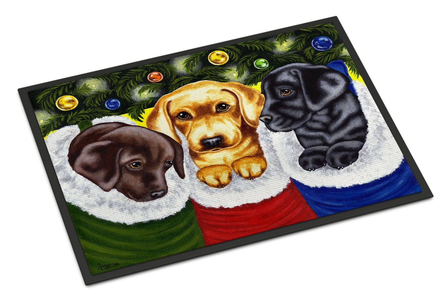 Christmas Stocking Surprise Labrador Door Mat