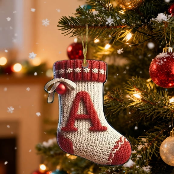 Christmas Stocking Tags Letter Acrylic Ornament Tree Hanging Ornaments Initial with Red Hat