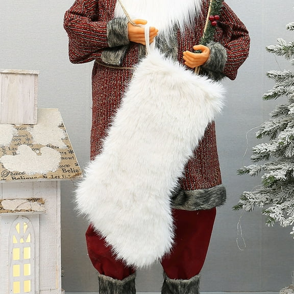 Christmas Stocking Thick Plush Fabric Hanging Christmas Stocking Decorations for Xmas Holiday Family Party Tree Fireplace Classic Ornaments